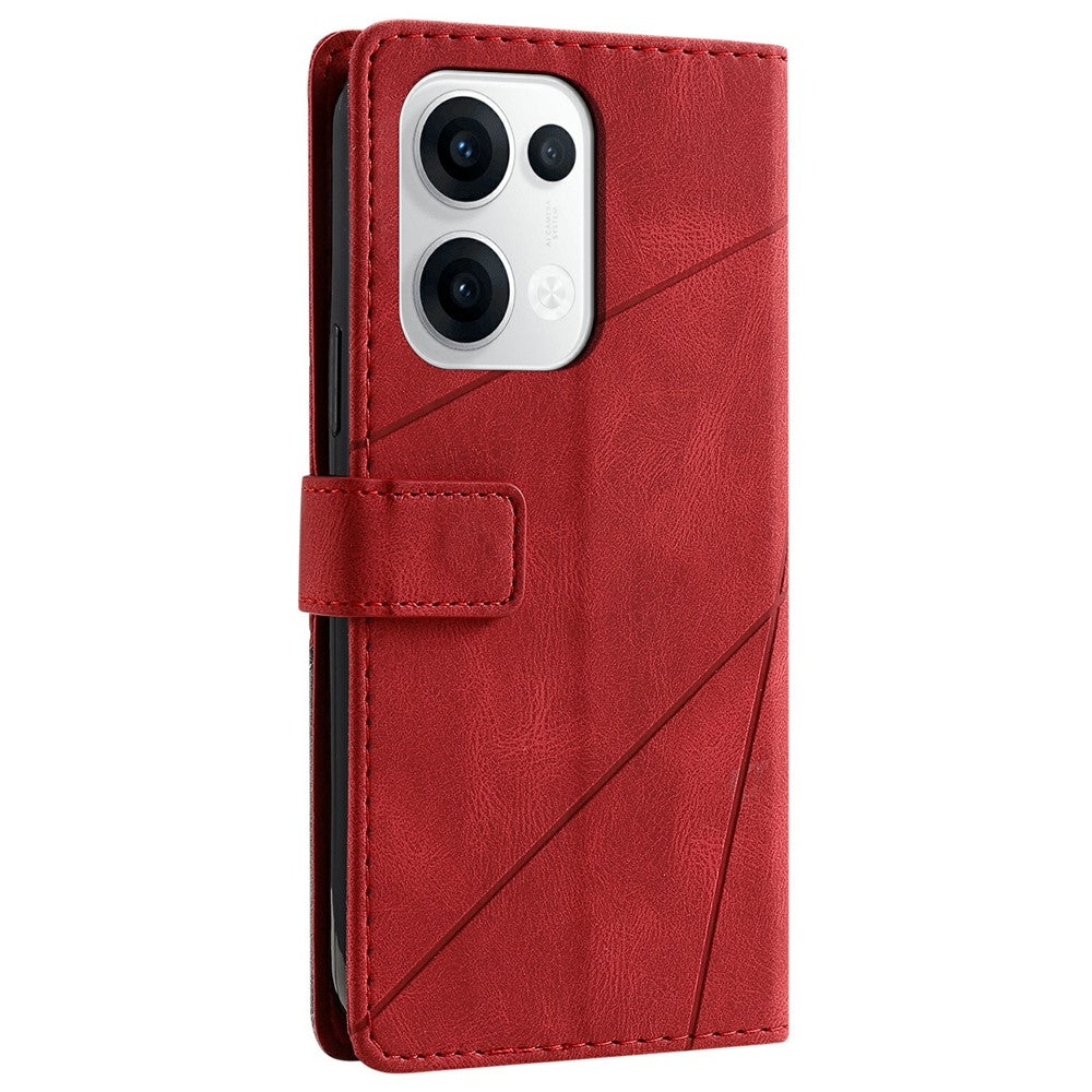 For Oppo Reno13 5G (Global) Case Imprinted Lines PU Leather Splicing Wallet Phone Cover - Red