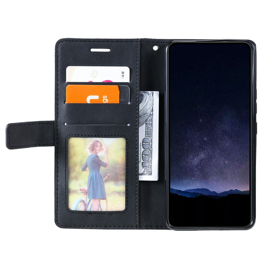 For Oppo Reno13 5G (Global) Case Imprinted Lines PU Leather Splicing Wallet Phone Cover - Black
