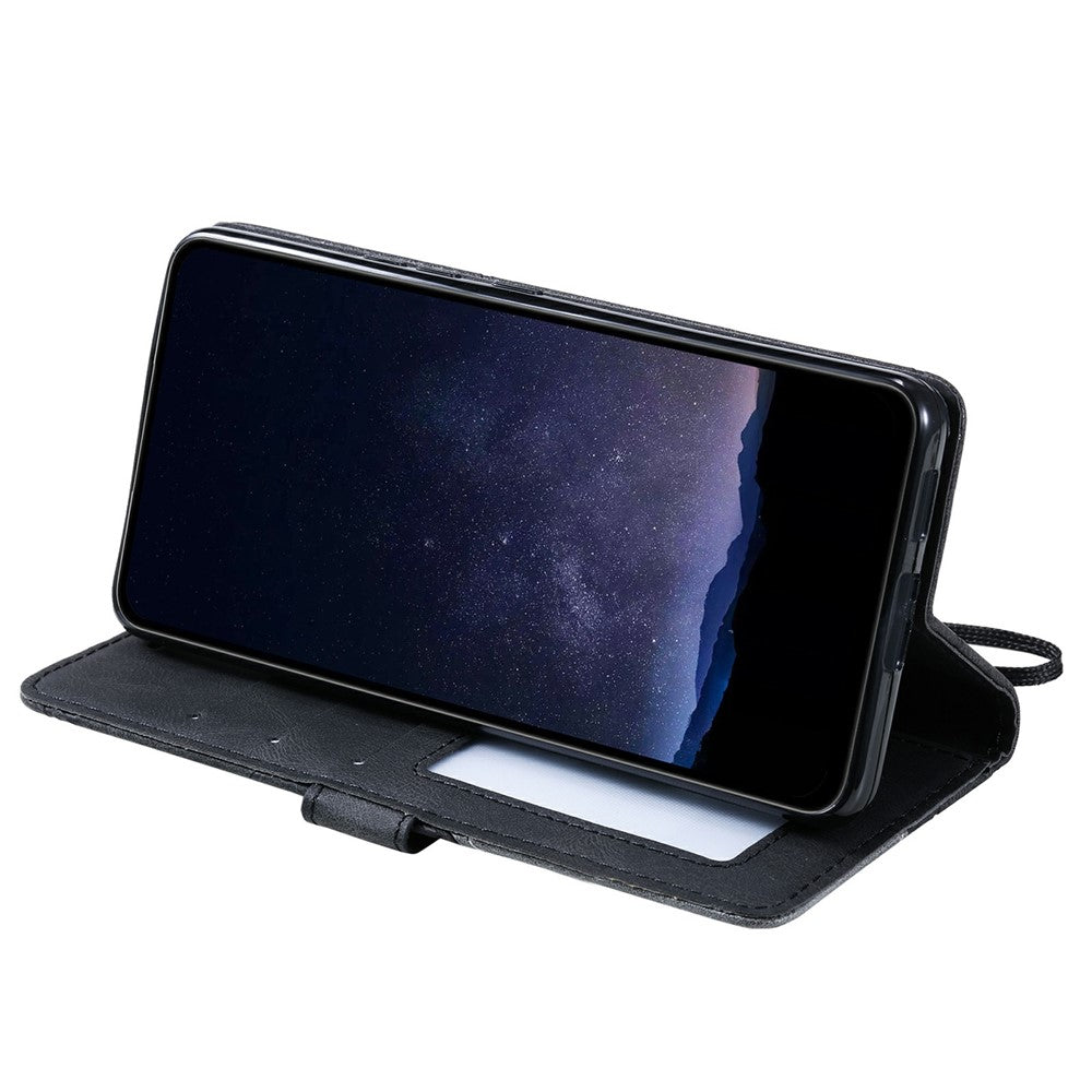 For Oppo Reno13 5G (Global) Case Imprinted Lines PU Leather Splicing Wallet Phone Cover - Black