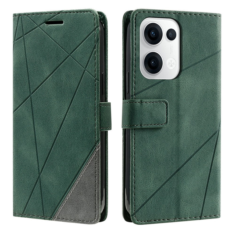 For Oppo Reno13 5G (Global) Case Imprinted Lines PU Leather Splicing Wallet Phone Cover - Green