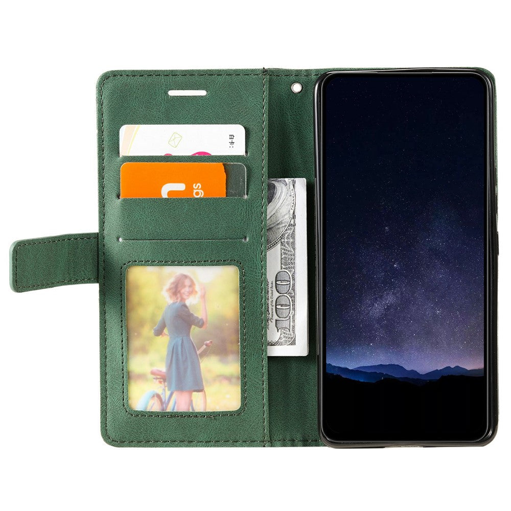 For Oppo Reno13 5G (Global) Case Imprinted Lines PU Leather Splicing Wallet Phone Cover - Green