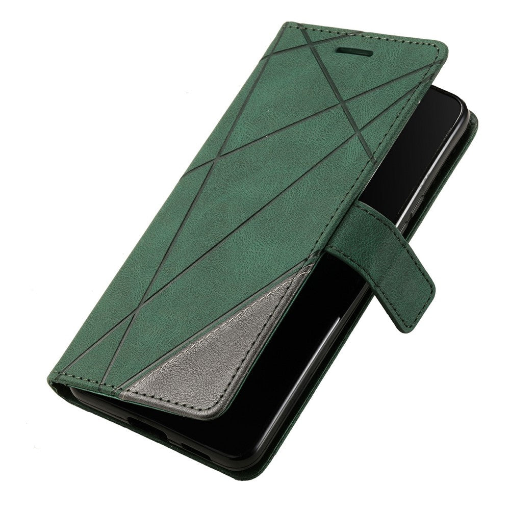 For Oppo Reno13 5G (Global) Case Imprinted Lines PU Leather Splicing Wallet Phone Cover - Green
