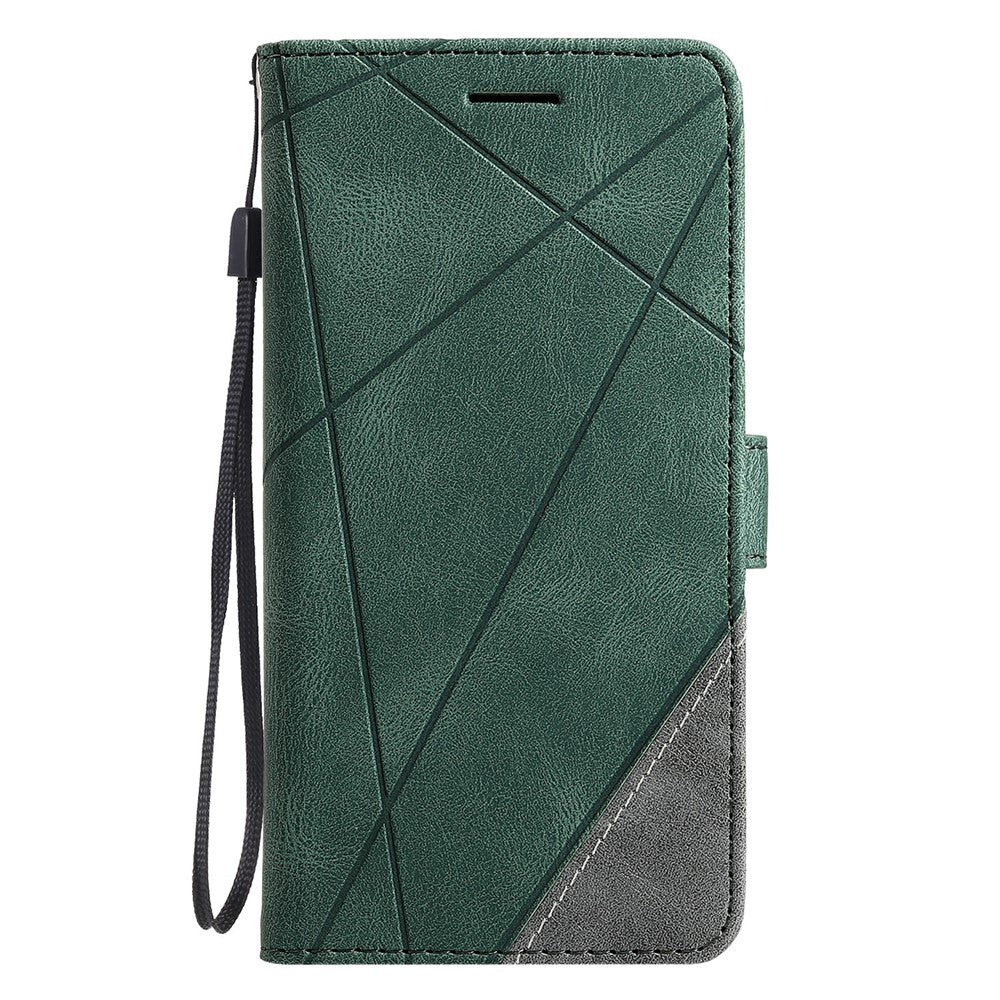 For Oppo Reno13 5G (Global) Case Imprinted Lines PU Leather Splicing Wallet Phone Cover - Green
