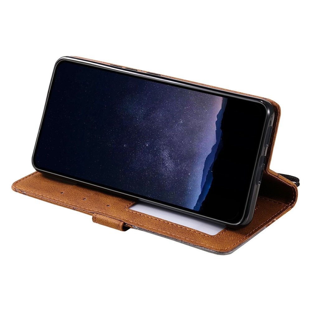 For Oppo Reno13 5G (Global) Case Imprinted Lines PU Leather Splicing Wallet Phone Cover - Brown