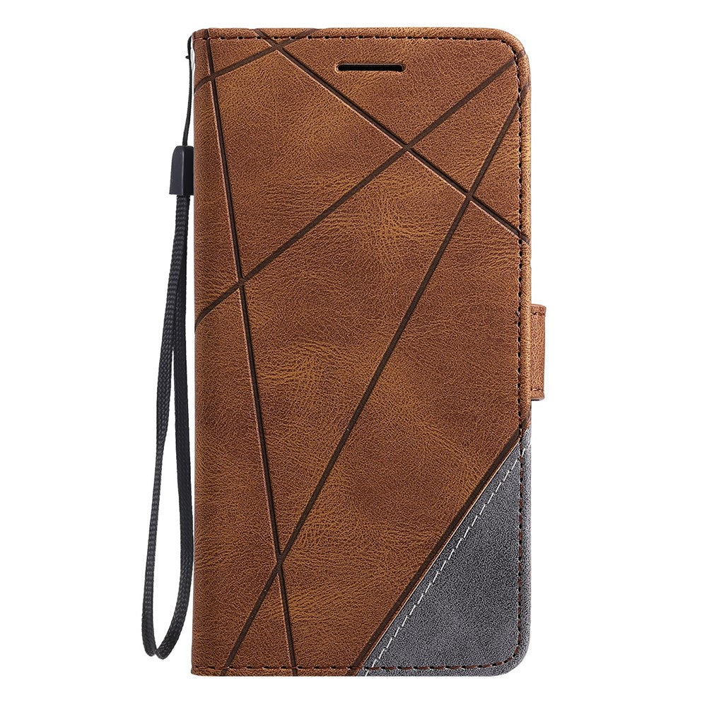 For Oppo Reno13 5G (Global) Case Imprinted Lines PU Leather Splicing Wallet Phone Cover - Brown