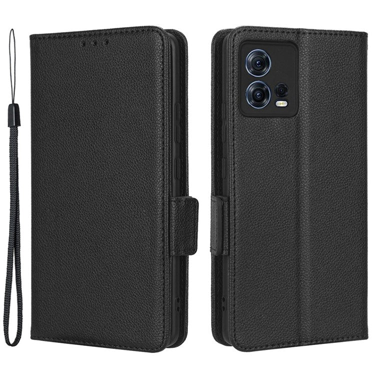 For Motorola Edge 30 Fusion 5G / Moto S30 Pro 5G Litchi Texture PU Leather Dual Magnetic Clasp Case Stand Wallet Phone Cover - Black