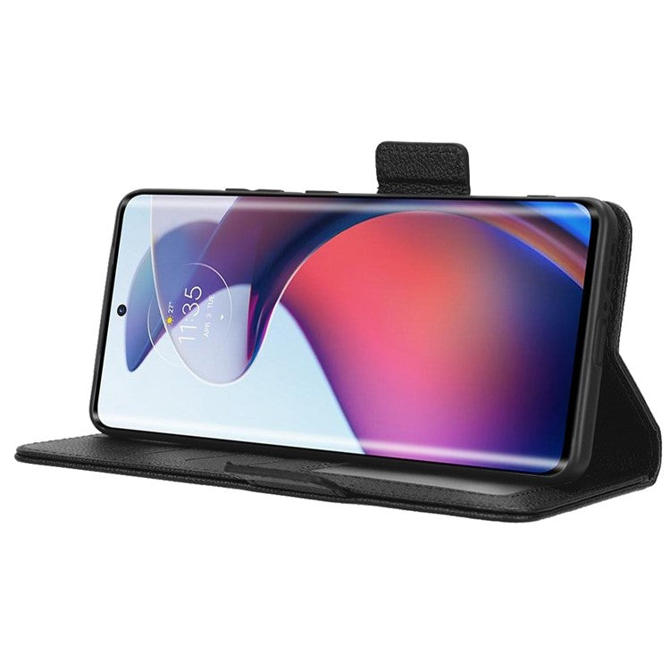 For Motorola Edge 30 Fusion 5G / Moto S30 Pro 5G Litchi Texture PU Leather Dual Magnetic Clasp Case Stand Wallet Phone Cover - Black