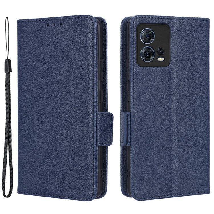 For Motorola Edge 30 Fusion 5G / Moto S30 Pro 5G Litchi Texture PU Leather Dual Magnetic Clasp Case Stand Wallet Phone Cover - Dark Blue
