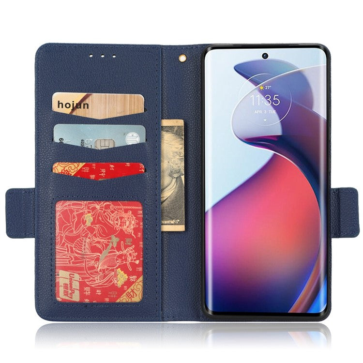 For Motorola Edge 30 Fusion 5G / Moto S30 Pro 5G Litchi Texture PU Leather Dual Magnetic Clasp Case Stand Wallet Phone Cover - Dark Blue