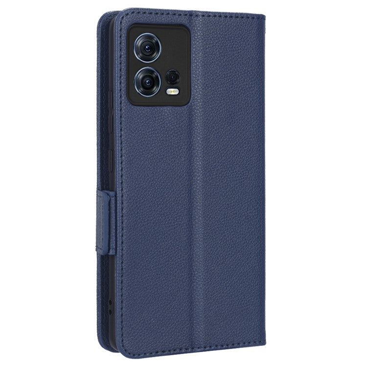 For Motorola Edge 30 Fusion 5G / Moto S30 Pro 5G Litchi Texture PU Leather Dual Magnetic Clasp Case Stand Wallet Phone Cover - Dark Blue