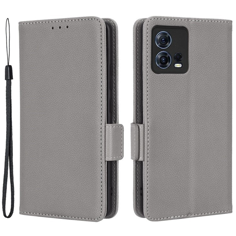 For Motorola Edge 30 Fusion 5G / Moto S30 Pro 5G Litchi Texture PU Leather Dual Magnetic Clasp Case Stand Wallet Phone Cover - Grey