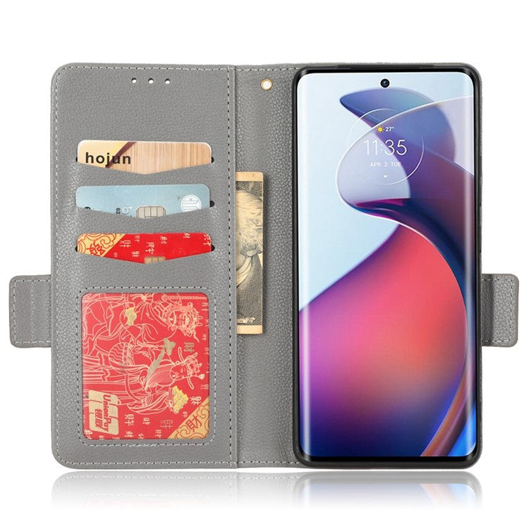 For Motorola Edge 30 Fusion 5G / Moto S30 Pro 5G Litchi Texture PU Leather Dual Magnetic Clasp Case Stand Wallet Phone Cover - Grey
