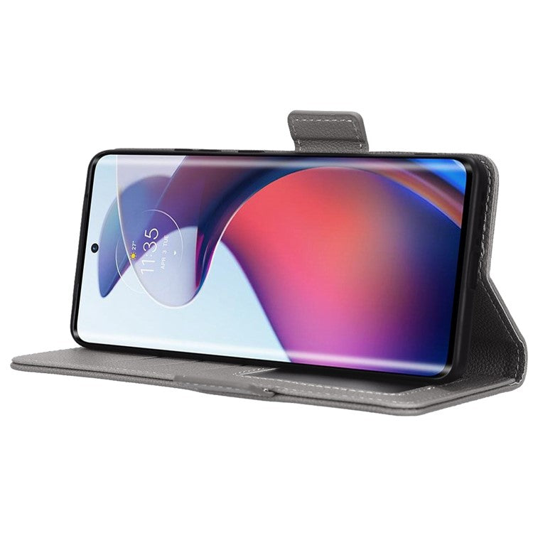 For Motorola Edge 30 Fusion 5G / Moto S30 Pro 5G Litchi Texture PU Leather Dual Magnetic Clasp Case Stand Wallet Phone Cover - Grey