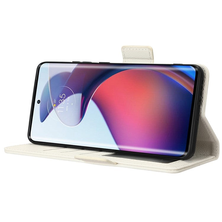 For Motorola Edge 30 Fusion 5G / Moto S30 Pro 5G Litchi Texture PU Leather Dual Magnetic Clasp Case Stand Wallet Phone Cover - White