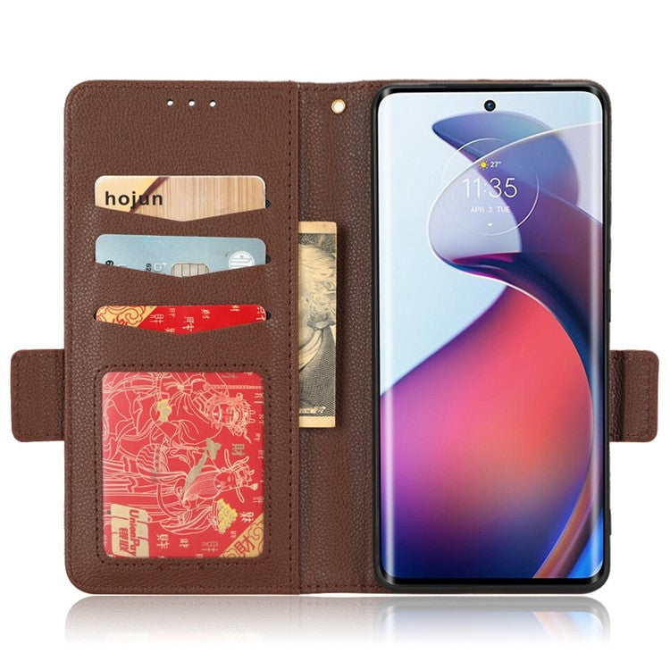 For Motorola Edge 30 Fusion 5G / Moto S30 Pro 5G Litchi Texture PU Leather Dual Magnetic Clasp Case Stand Wallet Phone Cover - Brown
