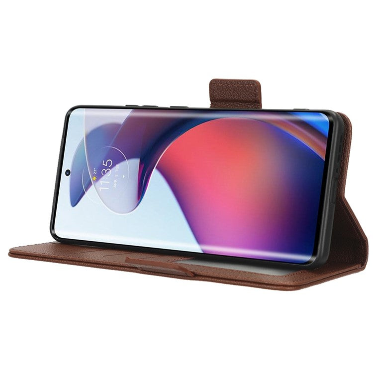 For Motorola Edge 30 Fusion 5G / Moto S30 Pro 5G Litchi Texture PU Leather Dual Magnetic Clasp Case Stand Wallet Phone Cover - Brown