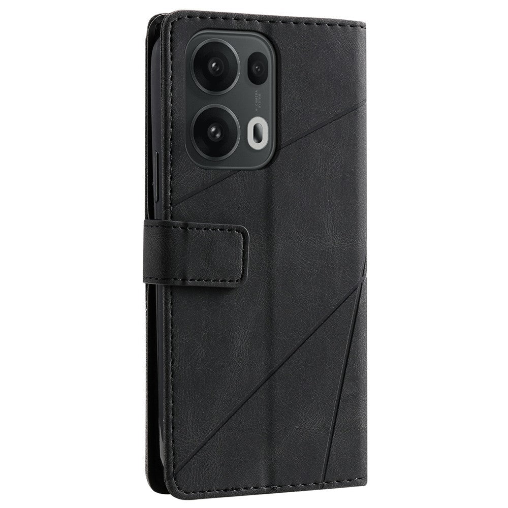 For Oppo Reno13 Pro 5G Case Imprinted Lines PU Leather Splicing Wallet Phone Cover - Black