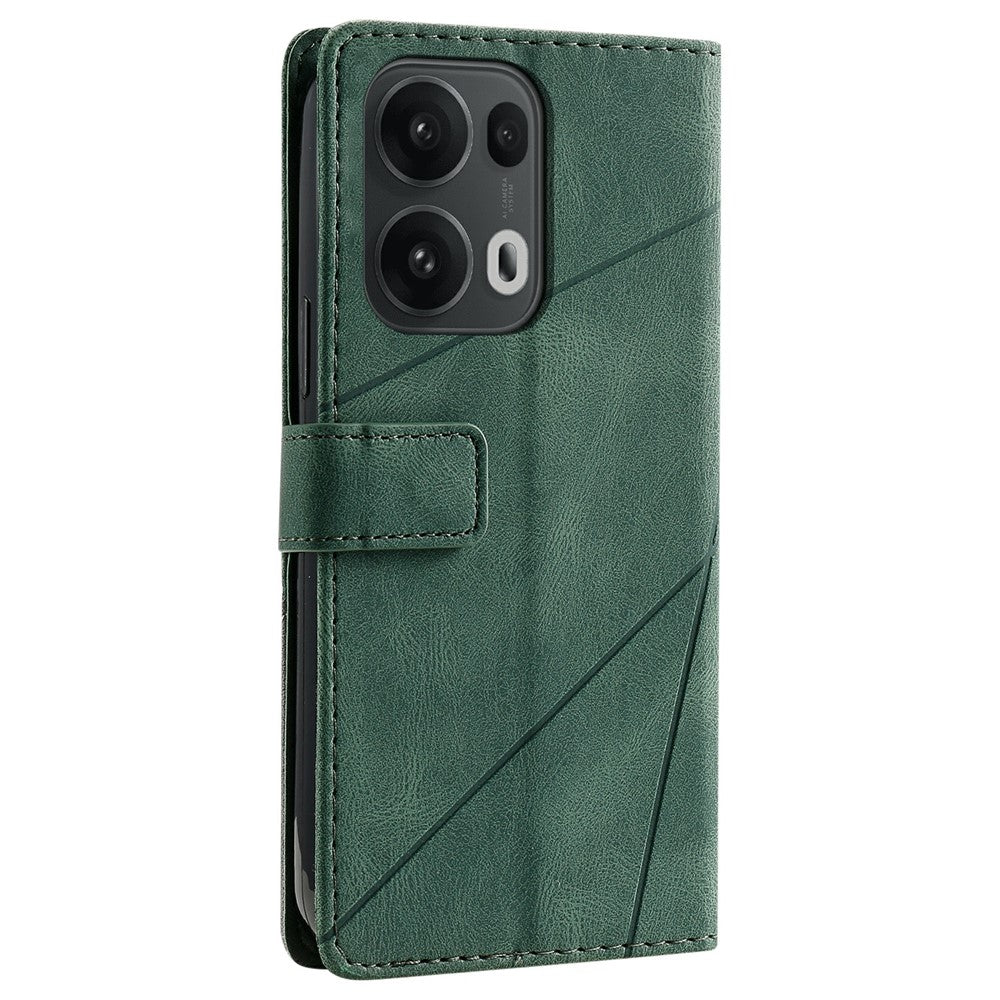 For Oppo Reno13 Pro 5G Case Imprinted Lines PU Leather Splicing Wallet Phone Cover - Green