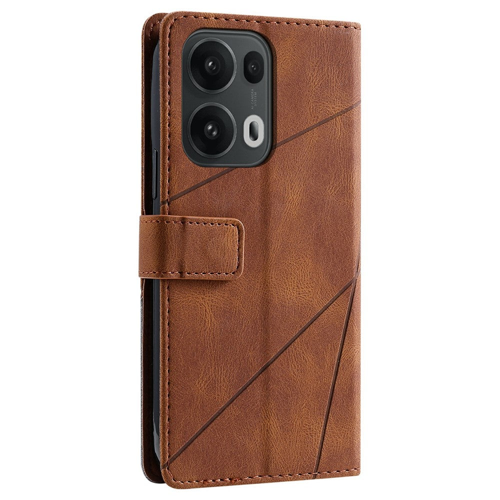 For Oppo Reno13 Pro 5G Case Imprinted Lines PU Leather Splicing Wallet Phone Cover - Brown