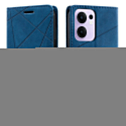 For Oppo Reno13 F 4G / 5G Case Imprinted Lines PU Leather Splicing Wallet Phone Cover - Blue