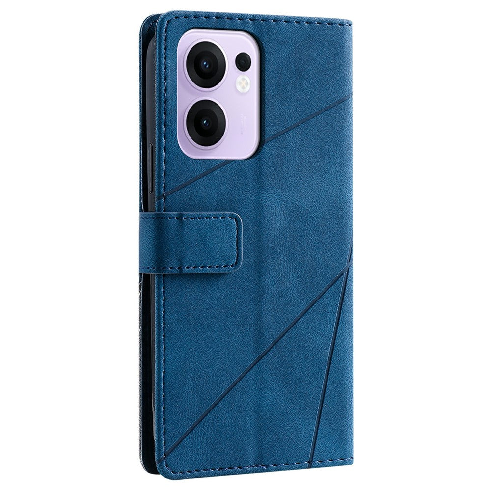 For Oppo Reno13 F 4G / 5G Case Imprinted Lines PU Leather Splicing Wallet Phone Cover - Blue