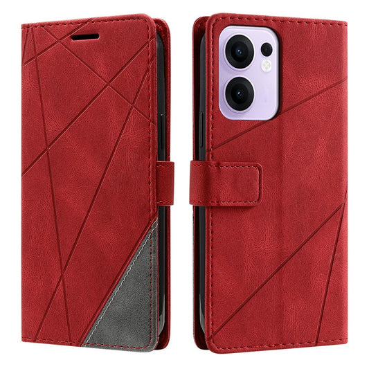 For Oppo Reno13 F 4G / 5G Case Imprinted Lines PU Leather Splicing Wallet Phone Cover - Red
