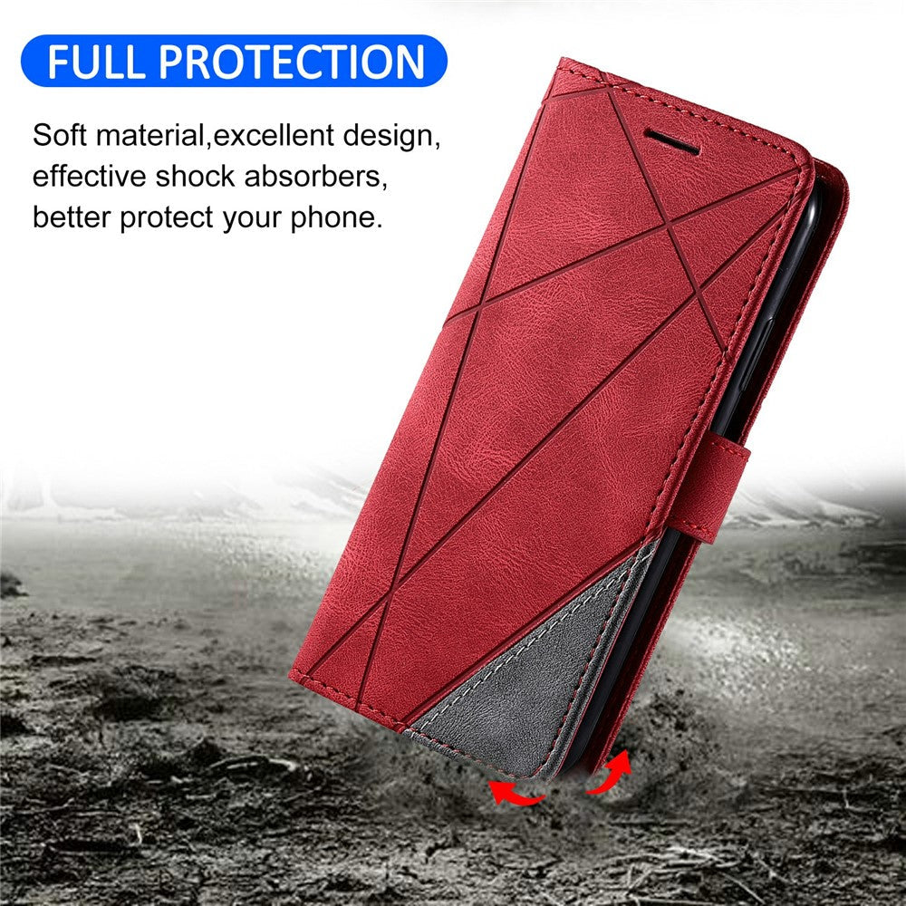For Oppo Reno13 F 4G / 5G Case Imprinted Lines PU Leather Splicing Wallet Phone Cover - Red