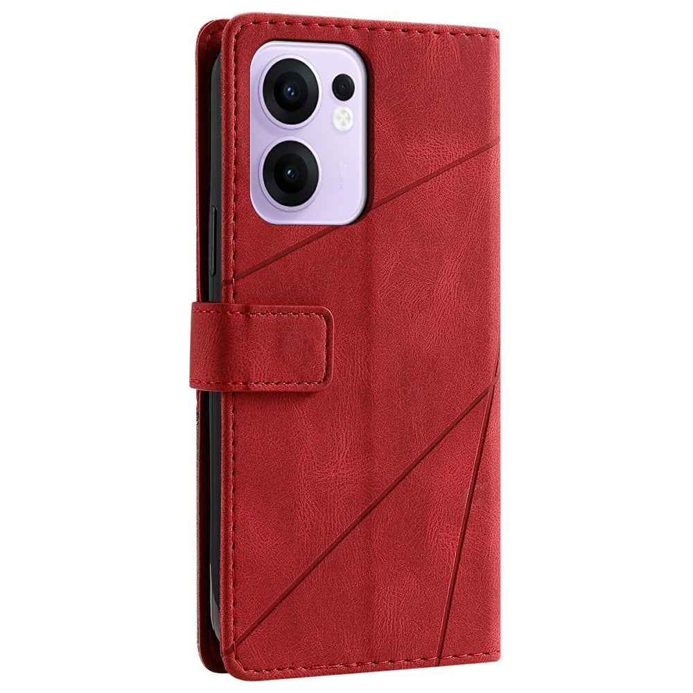 For Oppo Reno13 F 4G / 5G Case Imprinted Lines PU Leather Splicing Wallet Phone Cover - Red