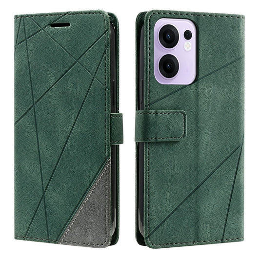 For Oppo Reno13 F 4G / 5G Case Imprinted Lines PU Leather Splicing Wallet Phone Cover - Green