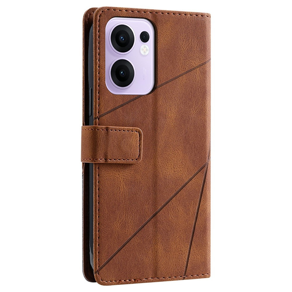 For Oppo Reno13 F 4G / 5G Case Imprinted Lines PU Leather Splicing Wallet Phone Cover - Brown