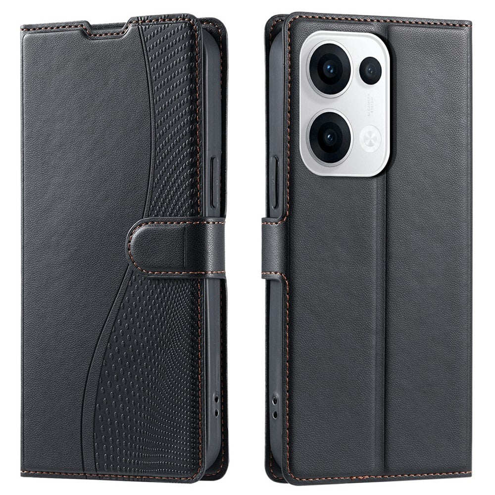 For Oppo Reno13 5G (Global) Case Dots Imprinted PU Leather Flip Phone Cover with Card Slot, Strap - Black