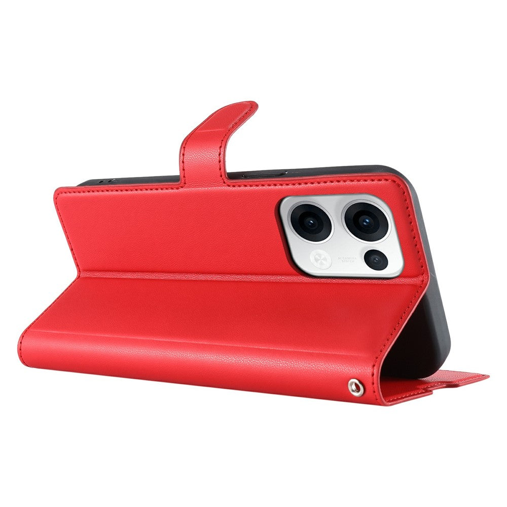 For Oppo Reno13 5G (Global) Case Dots Imprinted PU Leather Flip Phone Cover with Card Slot, Strap - Red