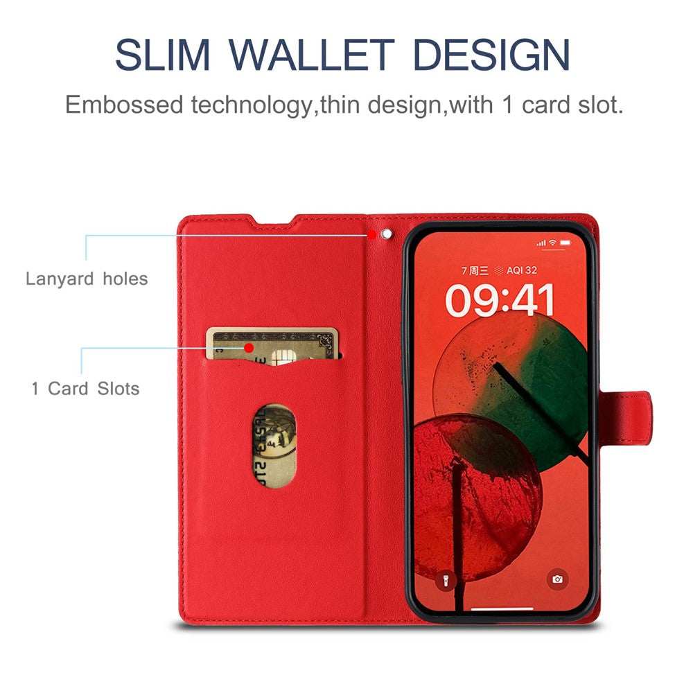 For Oppo Reno13 5G (Global) Case Dots Imprinted PU Leather Flip Phone Cover with Card Slot, Strap - Red
