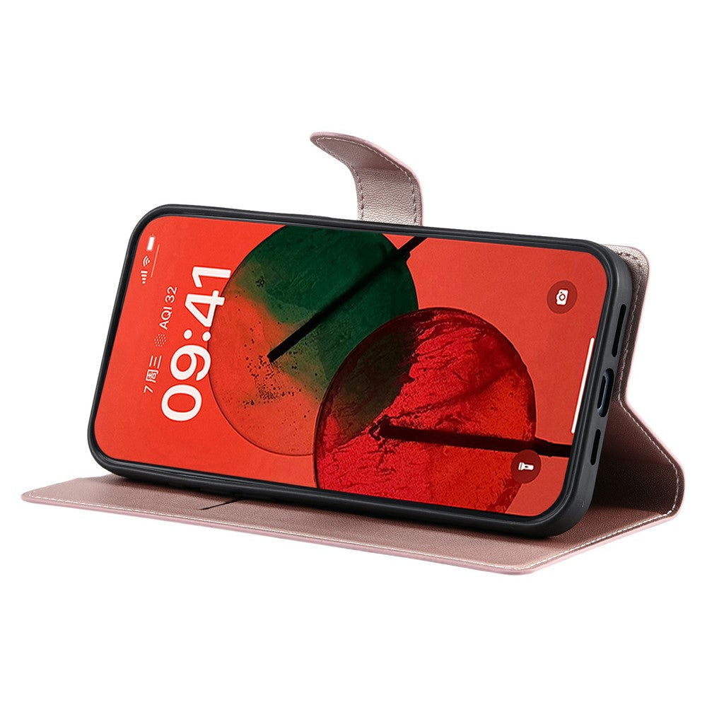 For Oppo Reno13 5G (Global) Case Dots Imprinted PU Leather Flip Phone Cover with Card Slot, Strap - Rose Gold