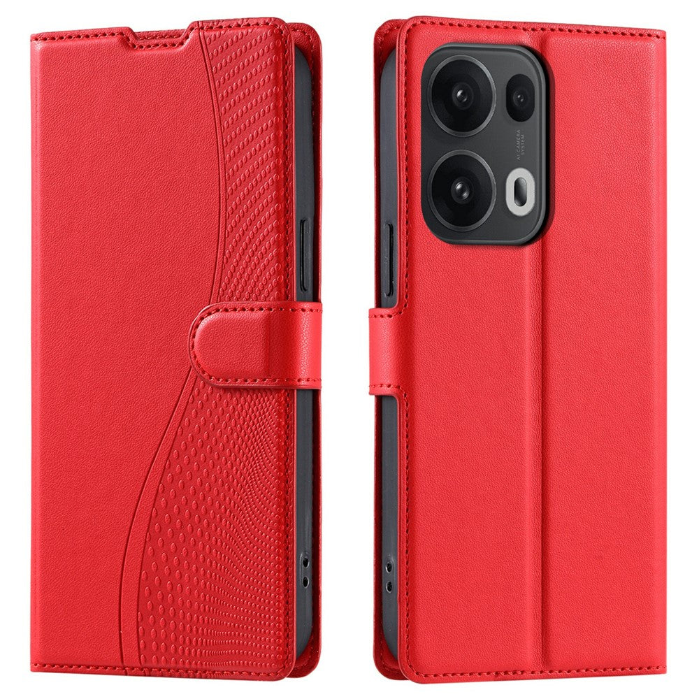 For Oppo Reno13 Pro 5G Case Dots Imprinted PU Leather Flip Phone Cover with Card Slot, Strap - Red