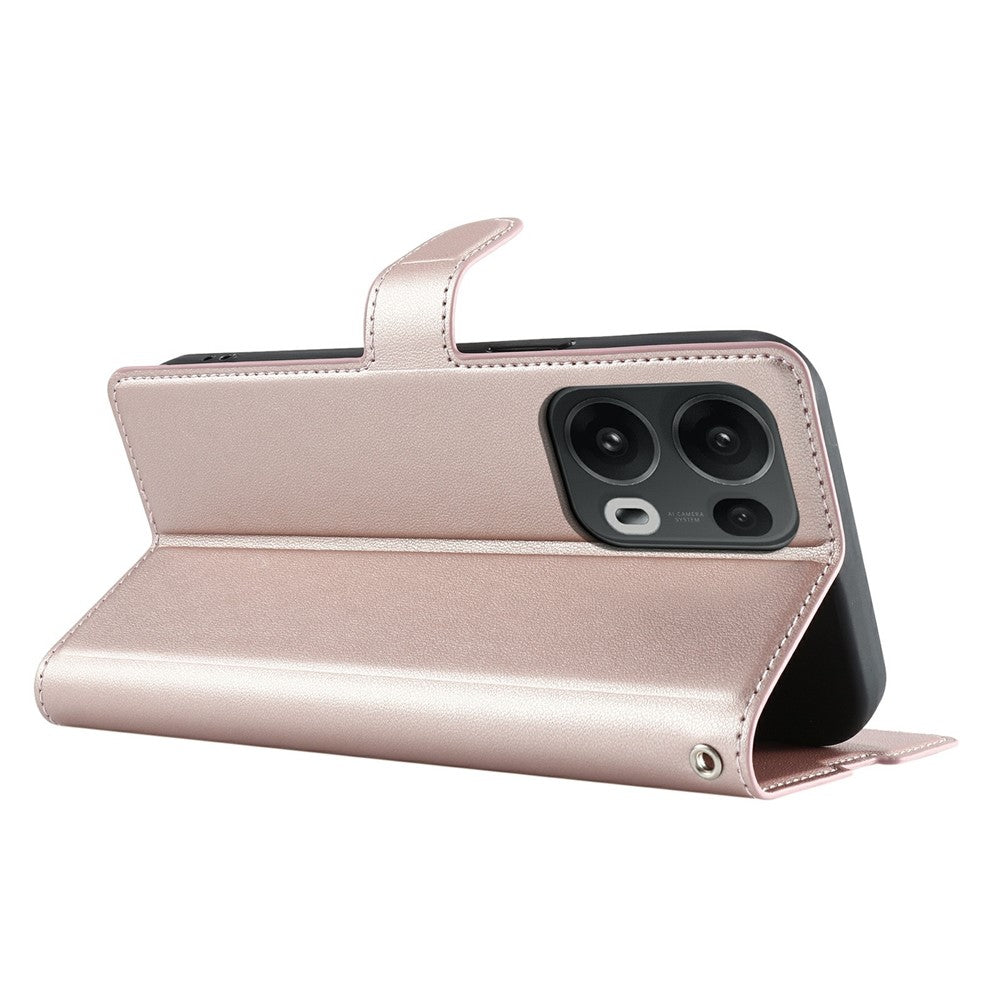 For Oppo Reno13 Pro 5G Case Dots Imprinted PU Leather Flip Phone Cover with Card Slot, Strap - Rose Gold