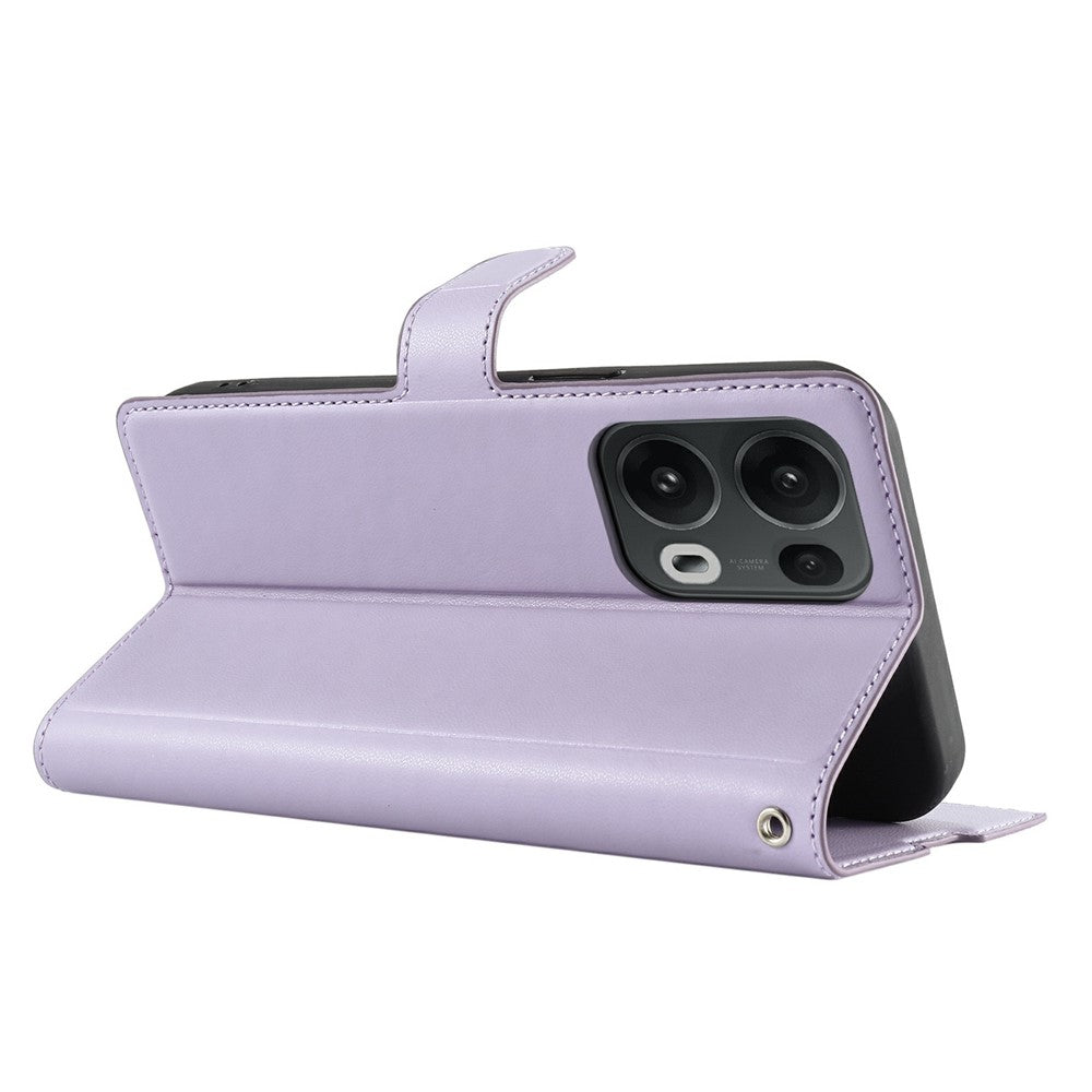 For Oppo Reno13 Pro 5G Case Dots Imprinted PU Leather Flip Phone Cover with Card Slot, Strap - Purple
