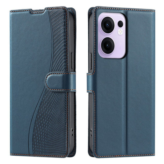 For Oppo Reno13 F 4G / 5G Case Dots Imprinted PU Leather Flip Phone Cover with Card Slot, Strap - Blue