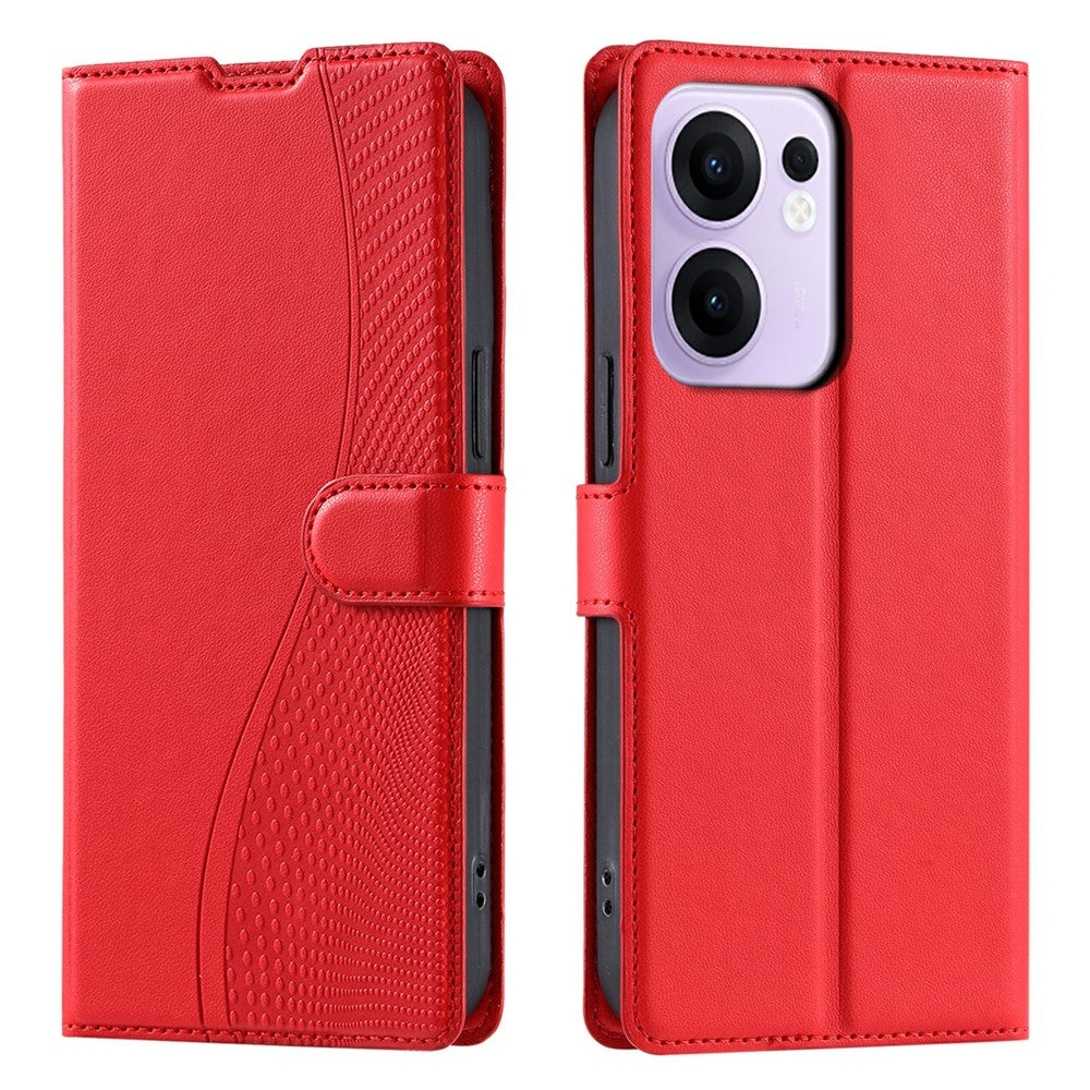 For Oppo Reno13 F 4G / 5G Case Dots Imprinted PU Leather Flip Phone Cover with Card Slot, Strap - Red