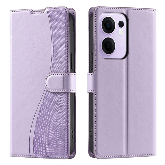 For Oppo Reno13 F 4G / 5G Case Dots Imprinted PU Leather Flip Phone Cover with Card Slot, Strap - Purple