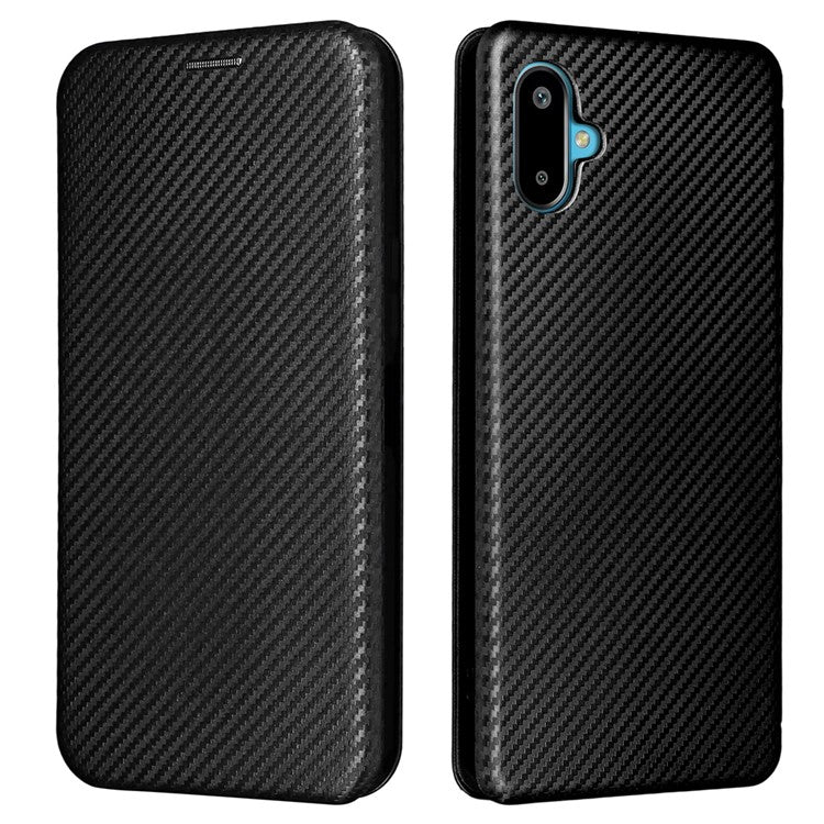 For Samsung Galaxy F06 5G / M06 5G Case Carbon Fiber Texture Drop-Proof PU Leather Phone Cover - Black
