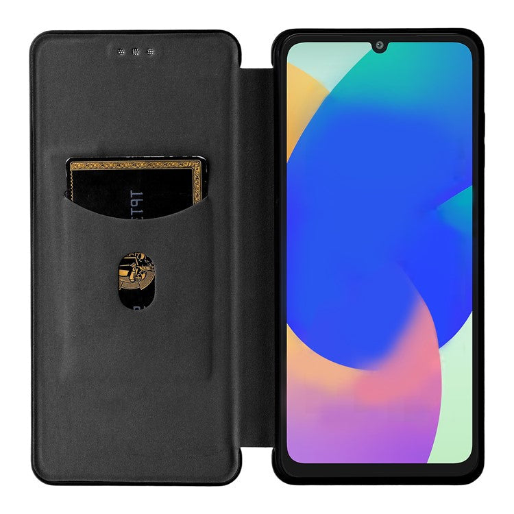 For Samsung Galaxy F06 5G / M06 5G Case Carbon Fiber Texture Drop-Proof PU Leather Phone Cover - Black