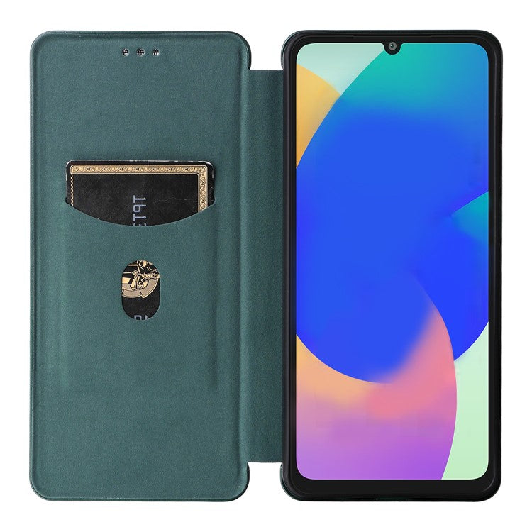For Samsung Galaxy F06 5G / M06 5G Case Carbon Fiber Texture Drop-Proof PU Leather Phone Cover - Green