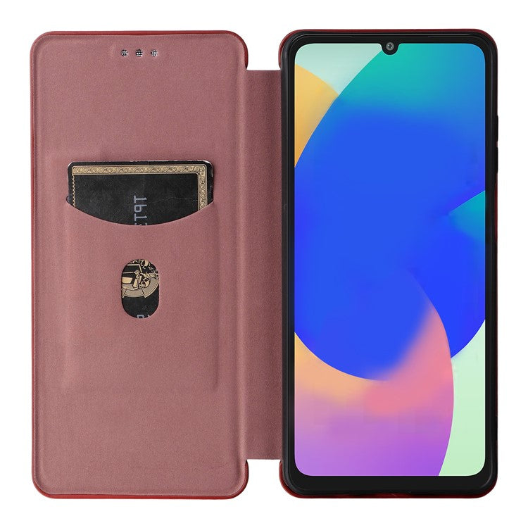 For Samsung Galaxy F06 5G / M06 5G Case Carbon Fiber Texture Drop-Proof PU Leather Phone Cover - Brown