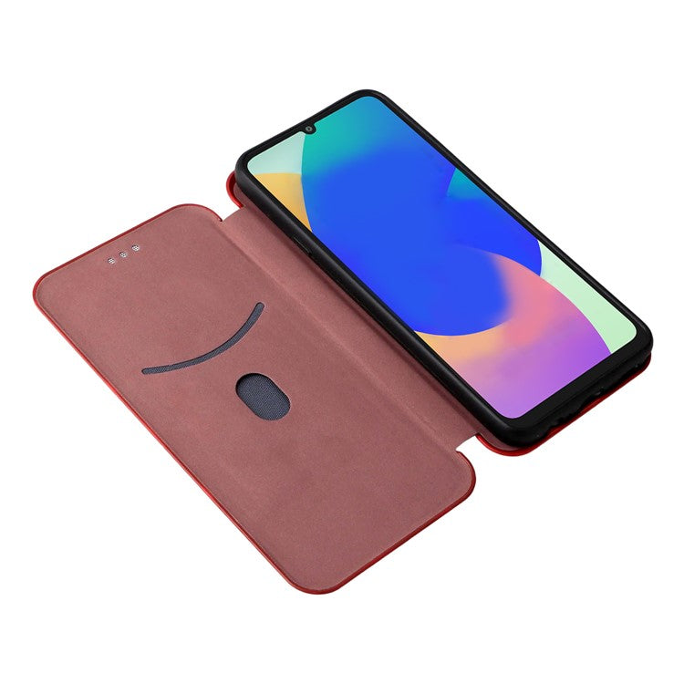 For Samsung Galaxy F06 5G / M06 5G Case Carbon Fiber Texture Drop-Proof PU Leather Phone Cover - Brown