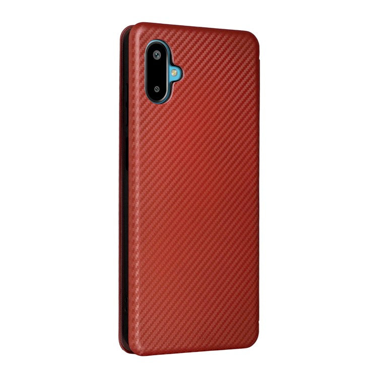 For Samsung Galaxy F06 5G / M06 5G Case Carbon Fiber Texture Drop-Proof PU Leather Phone Cover - Brown