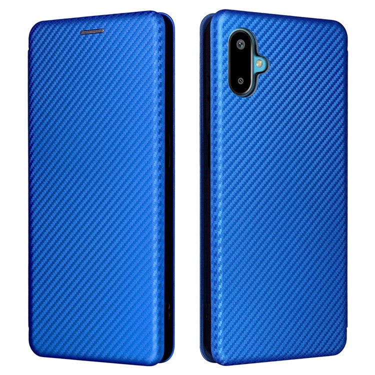 For Samsung Galaxy F06 5G / M06 5G Case Carbon Fiber Texture Drop-Proof PU Leather Phone Cover - Blue
