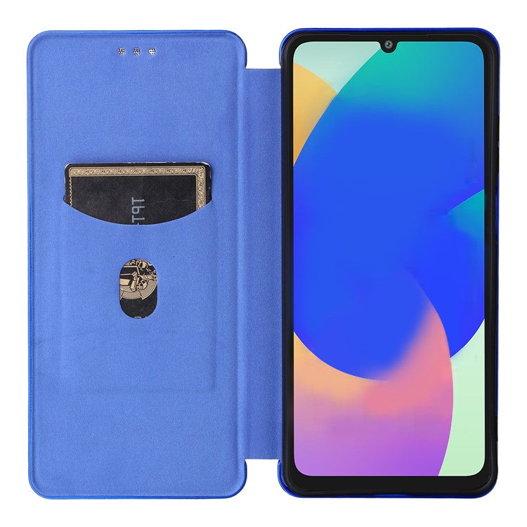 For Samsung Galaxy F06 5G / M06 5G Case Carbon Fiber Texture Drop-Proof PU Leather Phone Cover - Blue