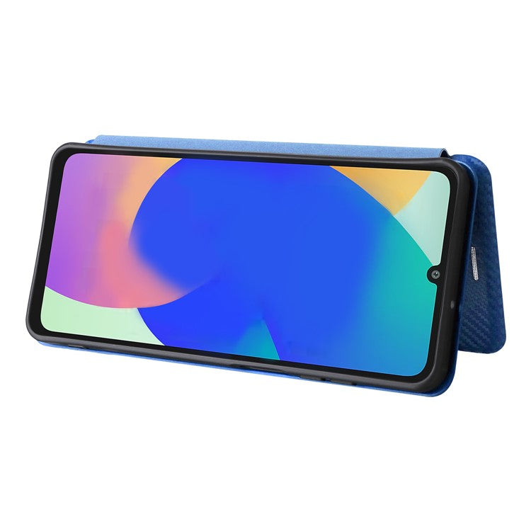 For Samsung Galaxy F06 5G / M06 5G Case Carbon Fiber Texture Drop-Proof PU Leather Phone Cover - Blue