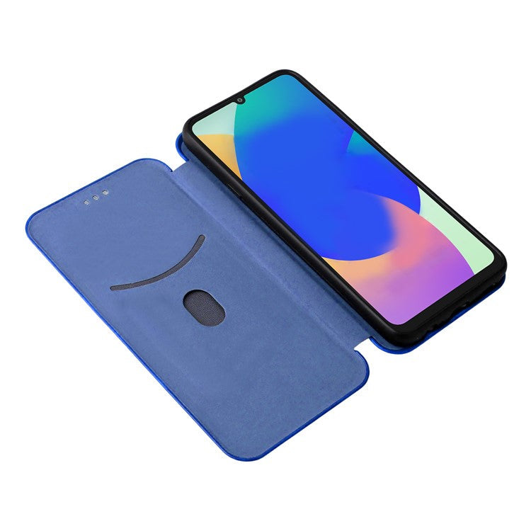For Samsung Galaxy F06 5G / M06 5G Case Carbon Fiber Texture Drop-Proof PU Leather Phone Cover - Blue